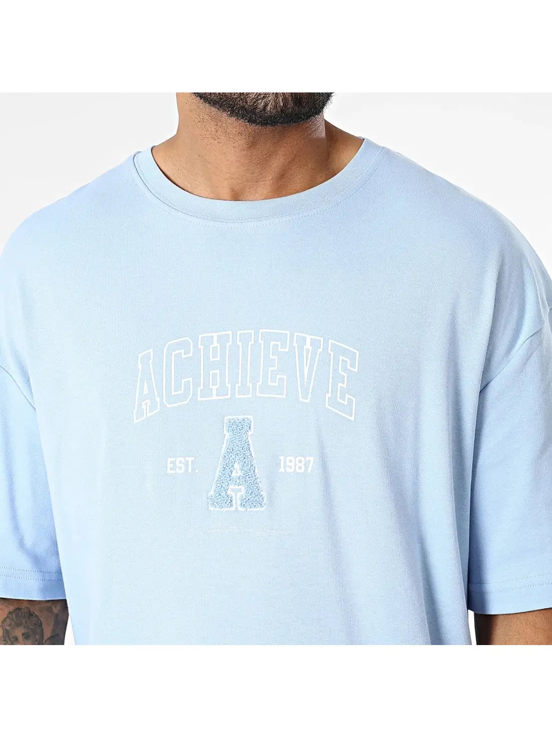 Unisex Black Industry Achieve Oversized Back Print Blue Tee