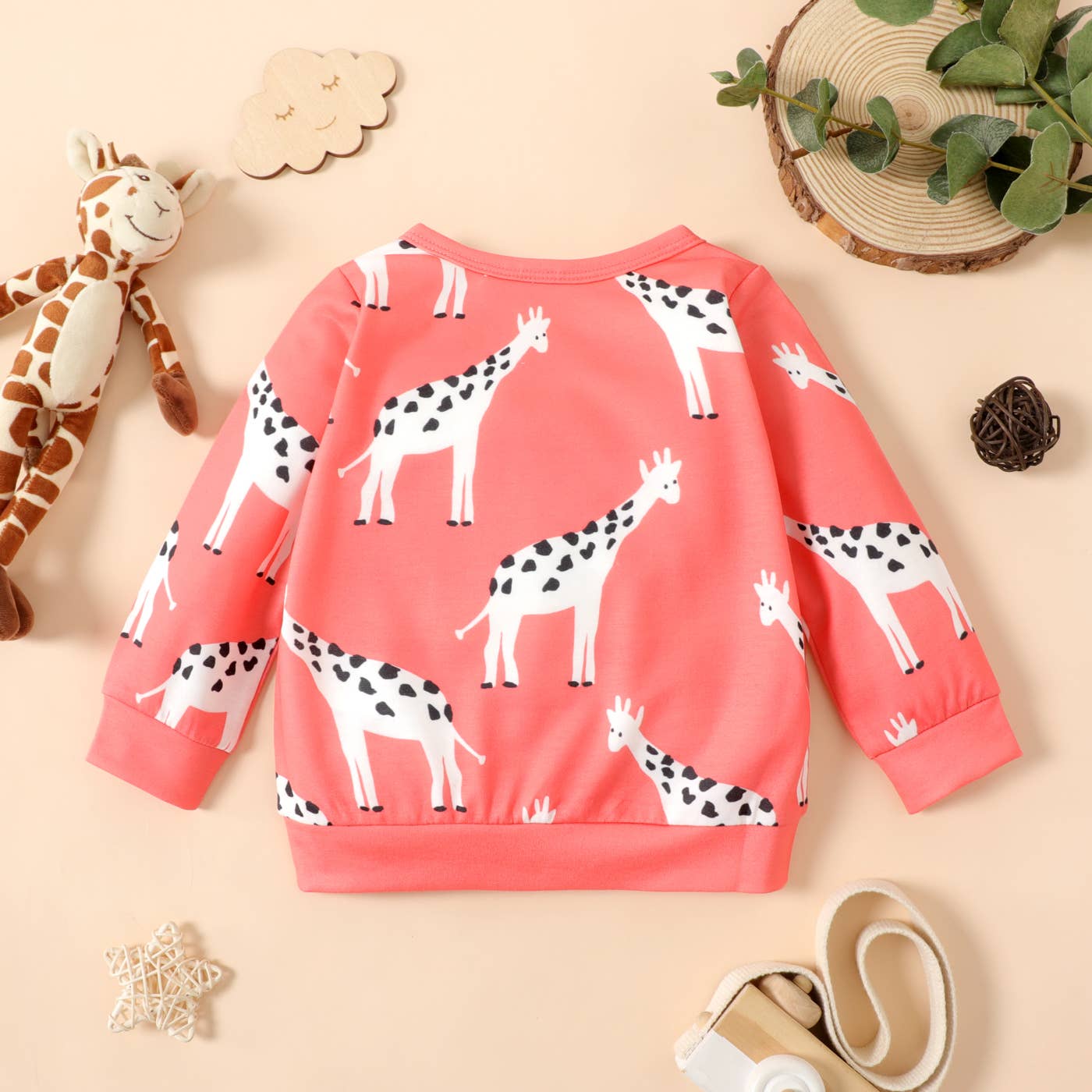 Animal Print Sweatshirt: Coral / 6-9 Months