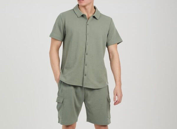 Unisex Sage Green Waffle Pattern Short Sleeve Shirt