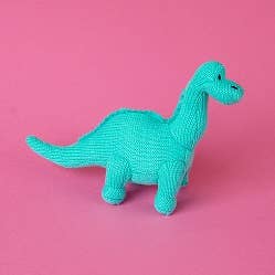 Knitted Diplodocus Dinosaur Baby Rattle - Ice Blue