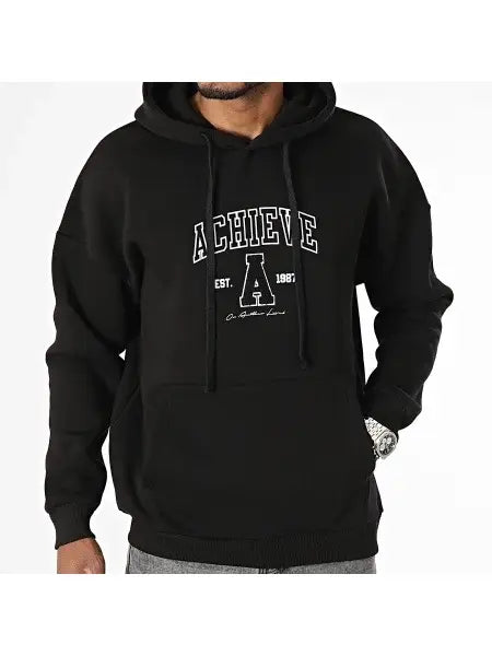 Unisex Black Industry Achieve Oversized Back Print Hoodie