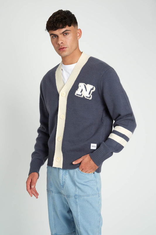 Unisex Relaxed Fit Knitted Varsity Cardigan