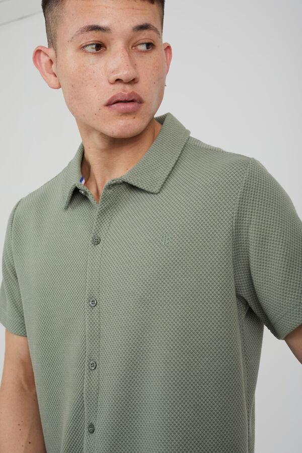 Unisex Sage Green Waffle Pattern Short Sleeve Shirt