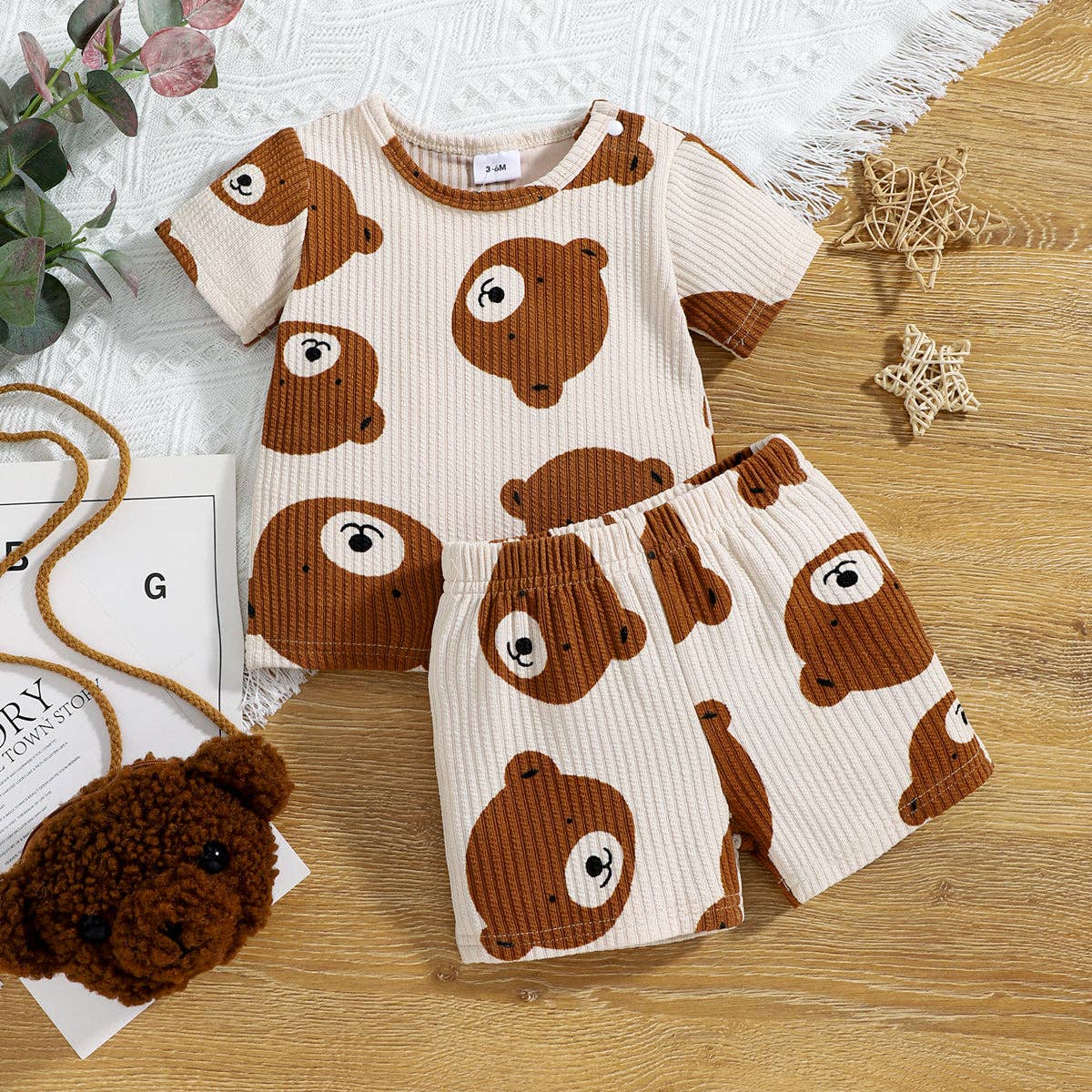 Baby Bear Print Set: / 0-3 Months