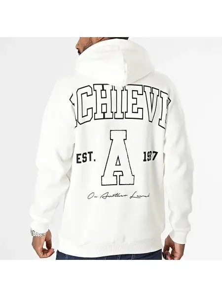 Unisex Black Industry Achieve Oversized White Back Print Hoodie