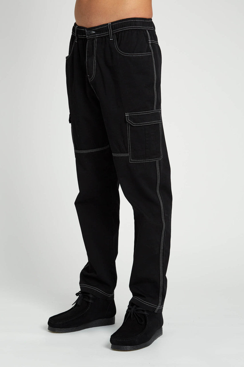 Unisex Black Cargo Trousers with Contrast Trim.