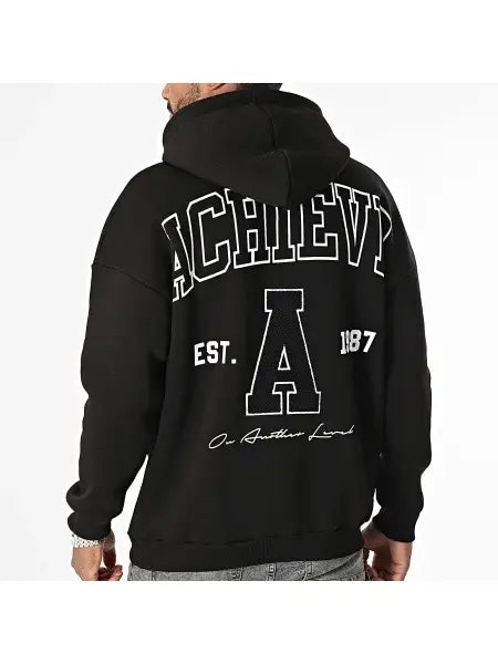 Unisex Black Industry Achieve Oversized Back Print Hoodie