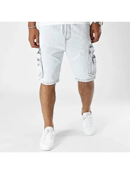 Unisex Black Industry Light Wash Cargo Denim Shorts