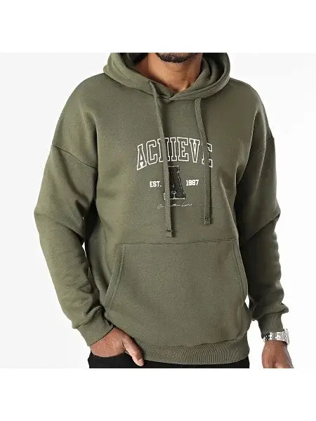 Unisex Black Industry Achieve Back Print Khaki Hoodie