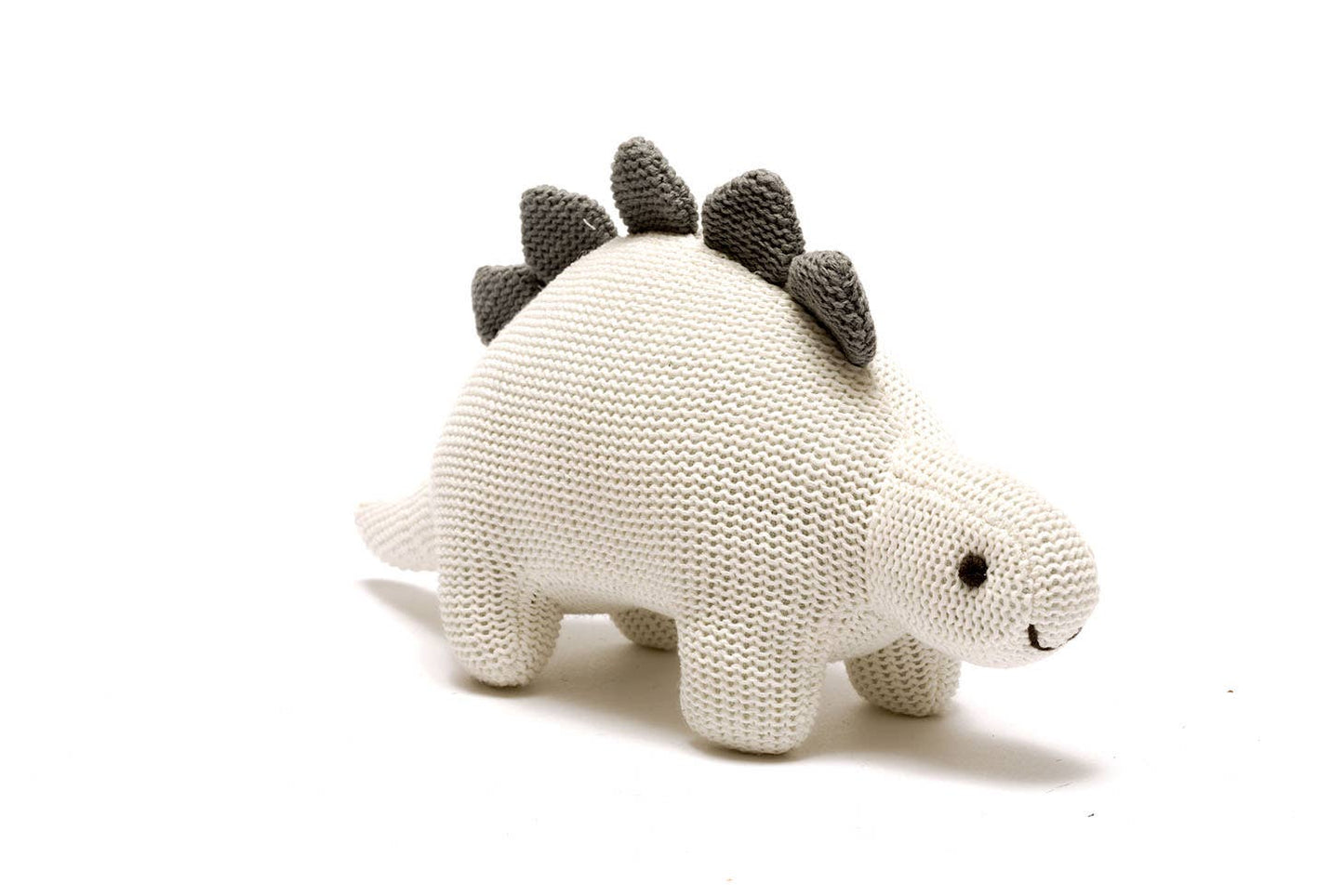 Organic White Cotton Knit Stegosaurus Dinosaur Rattle