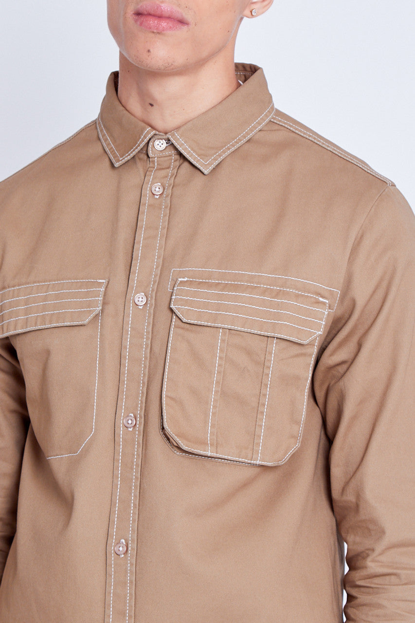 Unisex overshirt with contrast stitching