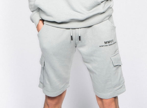 Unisex Pale Pastel Green Cargo Jersey Sweat Shorts