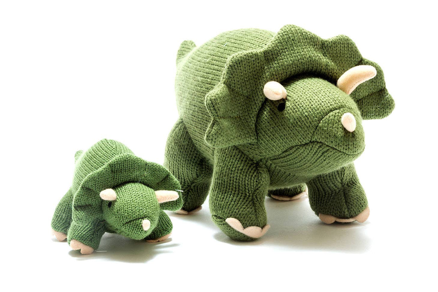 Knitted Moss Green Triceratops Dinosaur Baby Rattle