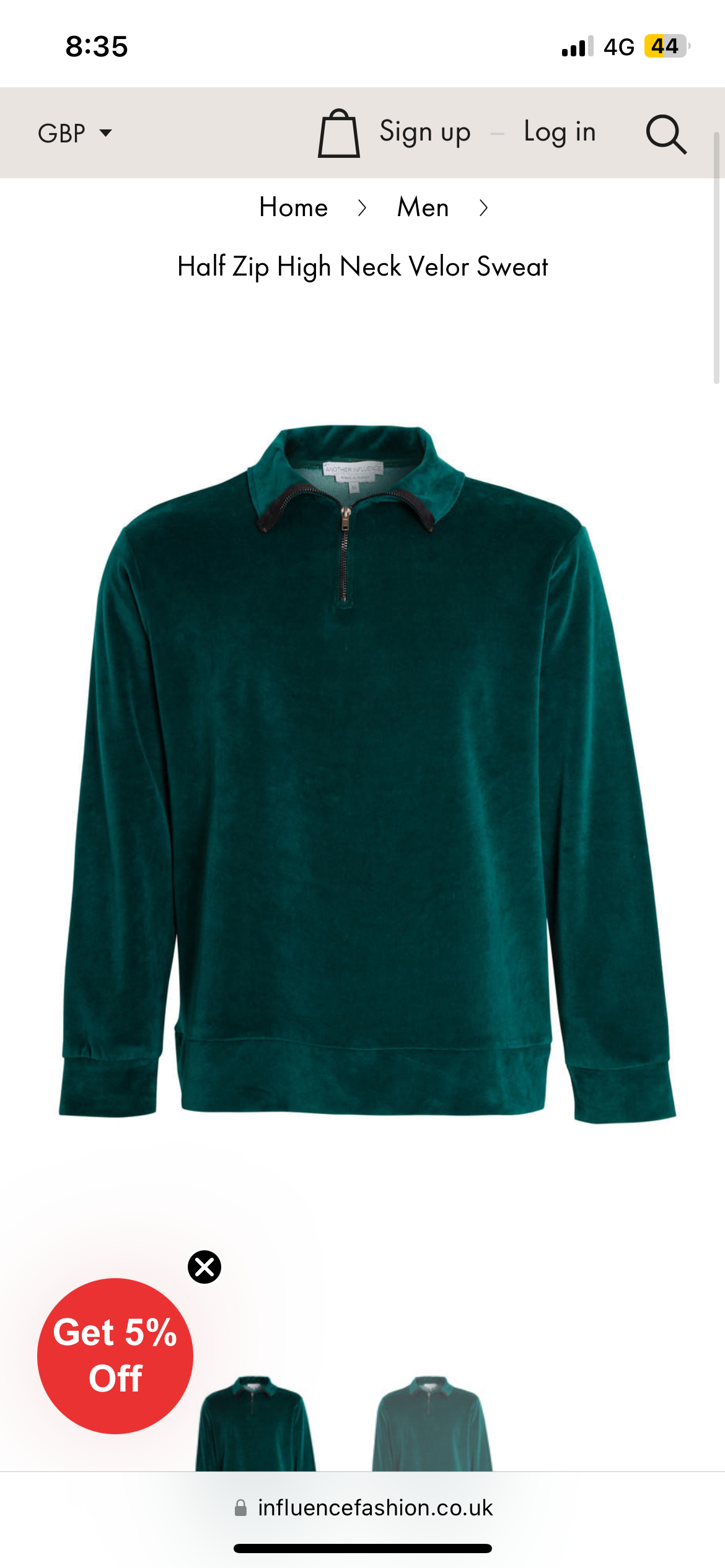 Unisex Quarter Zip High Neck Velor Sweat Green