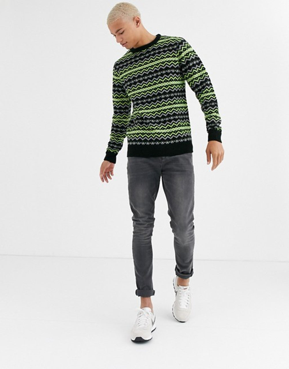 Unisex Black & Neon Green Fairisle Jumper