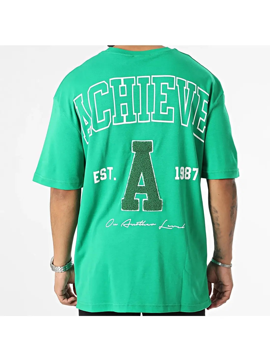 Unisex Black Industry Achieve Oversized Back Print Green Tee