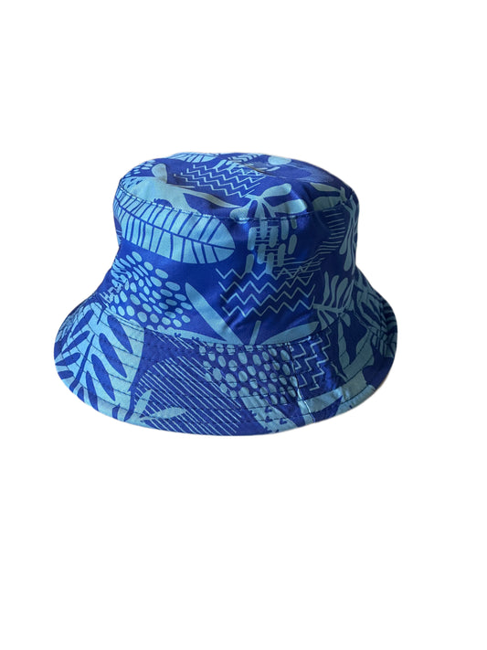 Kids Blue Leaf Design Reversible Bucket Hat