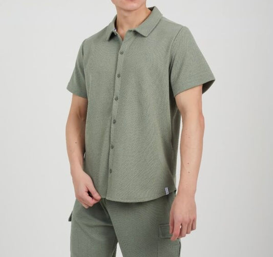 Unisex Sage Green Waffle Pattern Short Sleeve Shirt