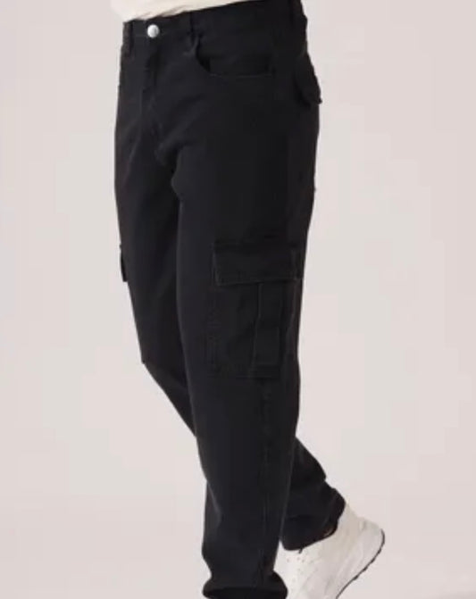 Unisex JMOJO Relaxed Fit Black Wash Denim Cargo Jeans