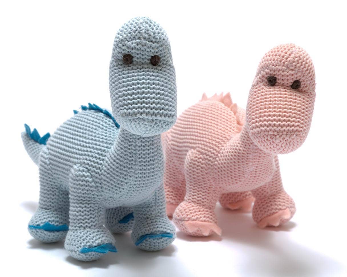 Knitted Organic Cotton Pink Diplodocus Dinosaur Baby Rattle