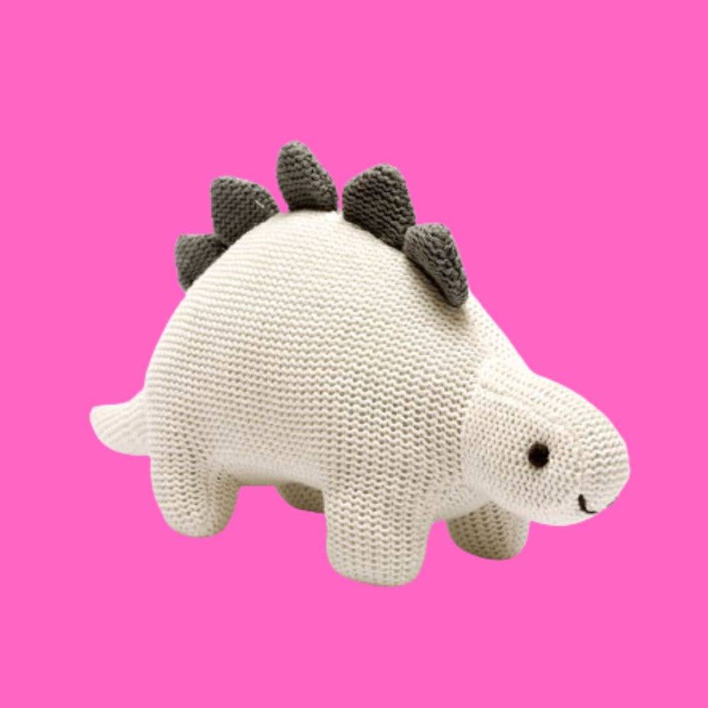 Organic White Cotton Knit Stegosaurus Dinosaur Rattle