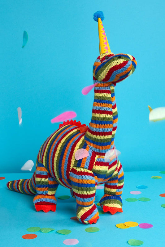 Knitted Stripe Diplodocus Dinosaur Plush Toy