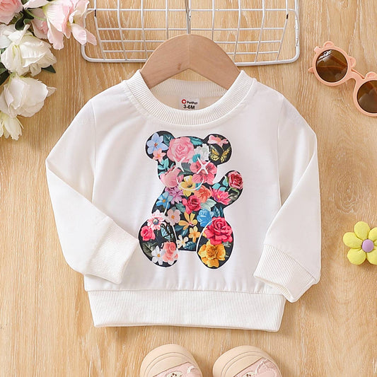 Bear Pattern Pullover: White / 9-12 Months