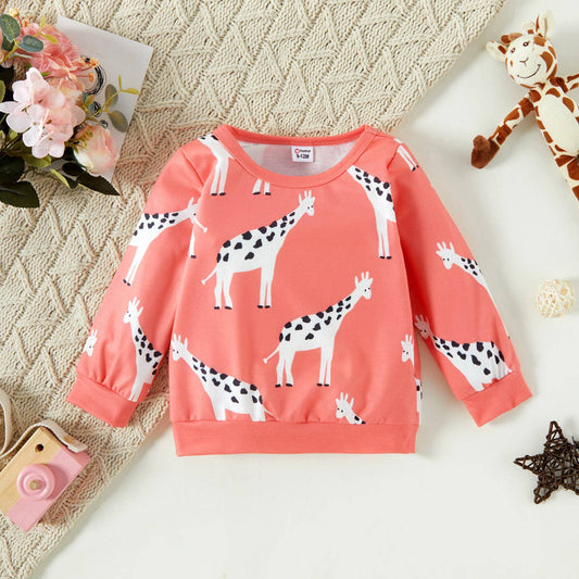 Animal Print Sweatshirt: Coral / 3-6 Months